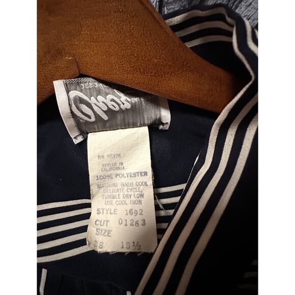 Vtg Chez California Designed By Tandy Navy White Striped Collar Neck Tie Dress - Picture 13 of 13